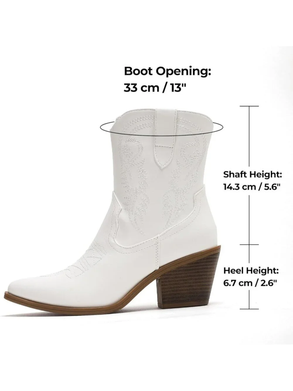 Women's White Cowboy Ankle Boots Western Booties Pointed Toe Embroidery Shoes
